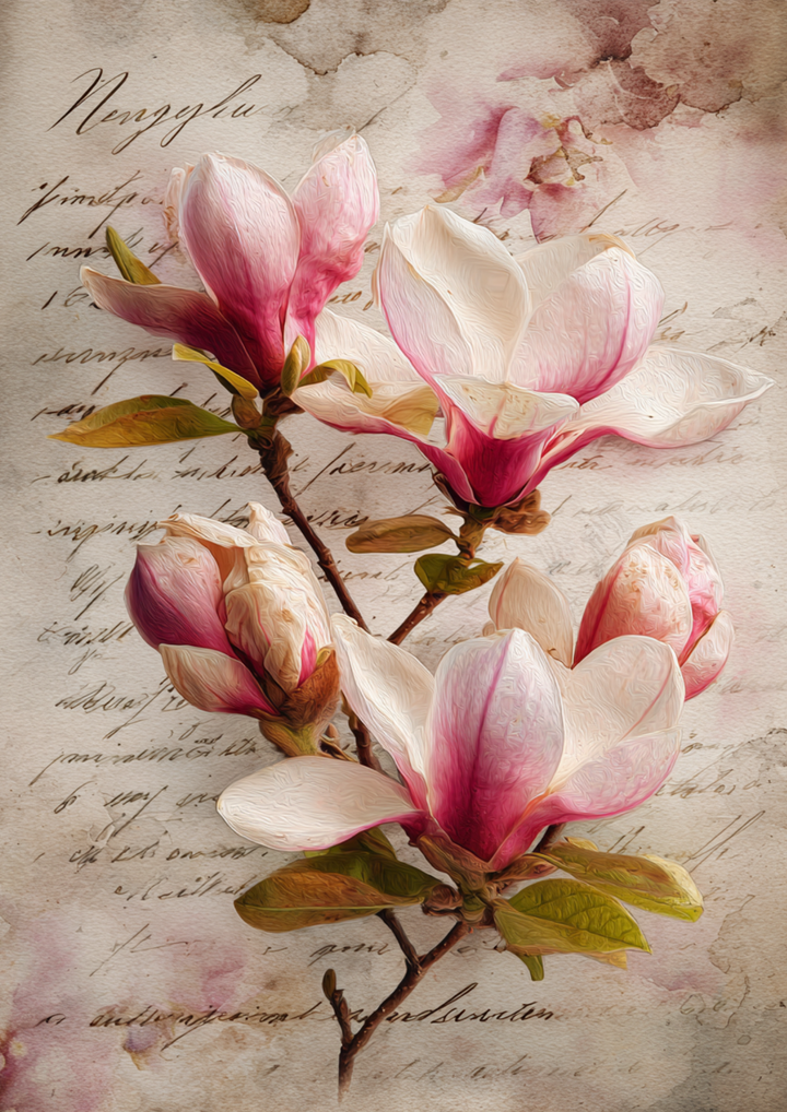 Rice Paper For Decoupage  Etheral Magnolia Flowers Full  Cat. No. 9629