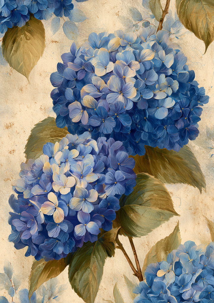 Rice Paper For Decoupage  Blue Hydrangea Flowers Full  Cat. No. 9641