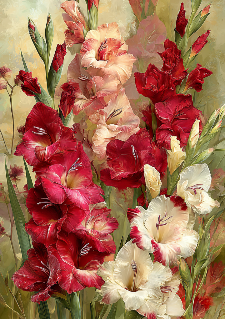 Rice Paper For Decoupage  Bouquet of Gladioli Flowers Full  Cat. No. 9644