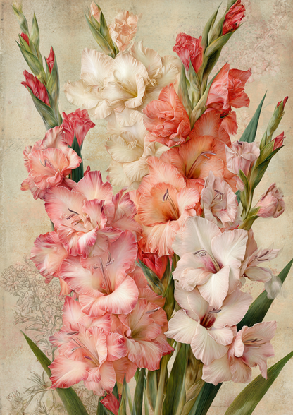 Rice Paper For Decoupage Beautiful Gladioli Flowers Full  Cat. No. 9647