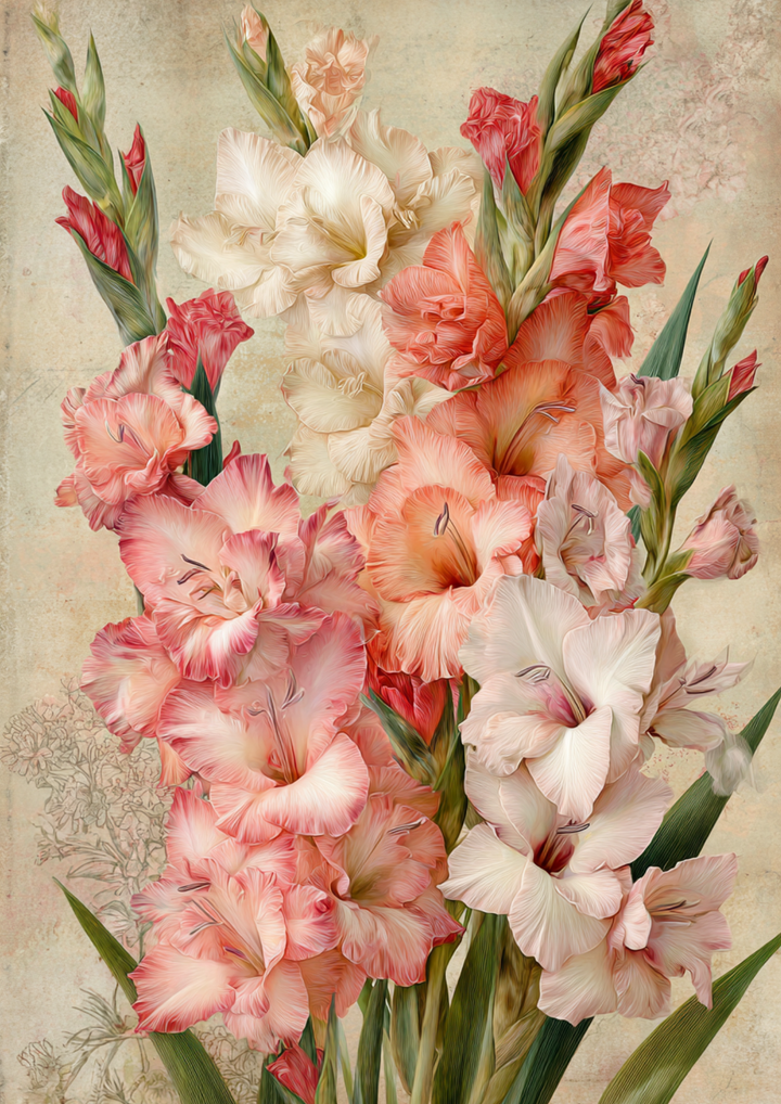 Rice Paper For Decoupage Beautiful Gladioli Flowers Full  Cat. No. 9647