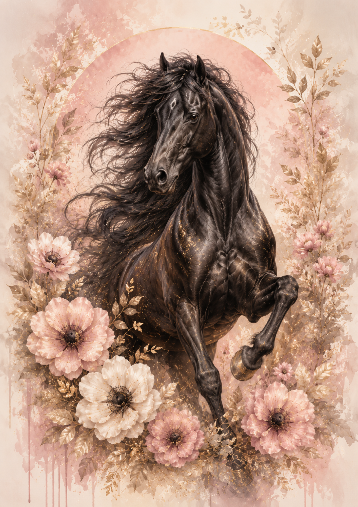 Rice Paper For Decoupage Black Horse in Shabby Chic Full  Cat. No. 9657