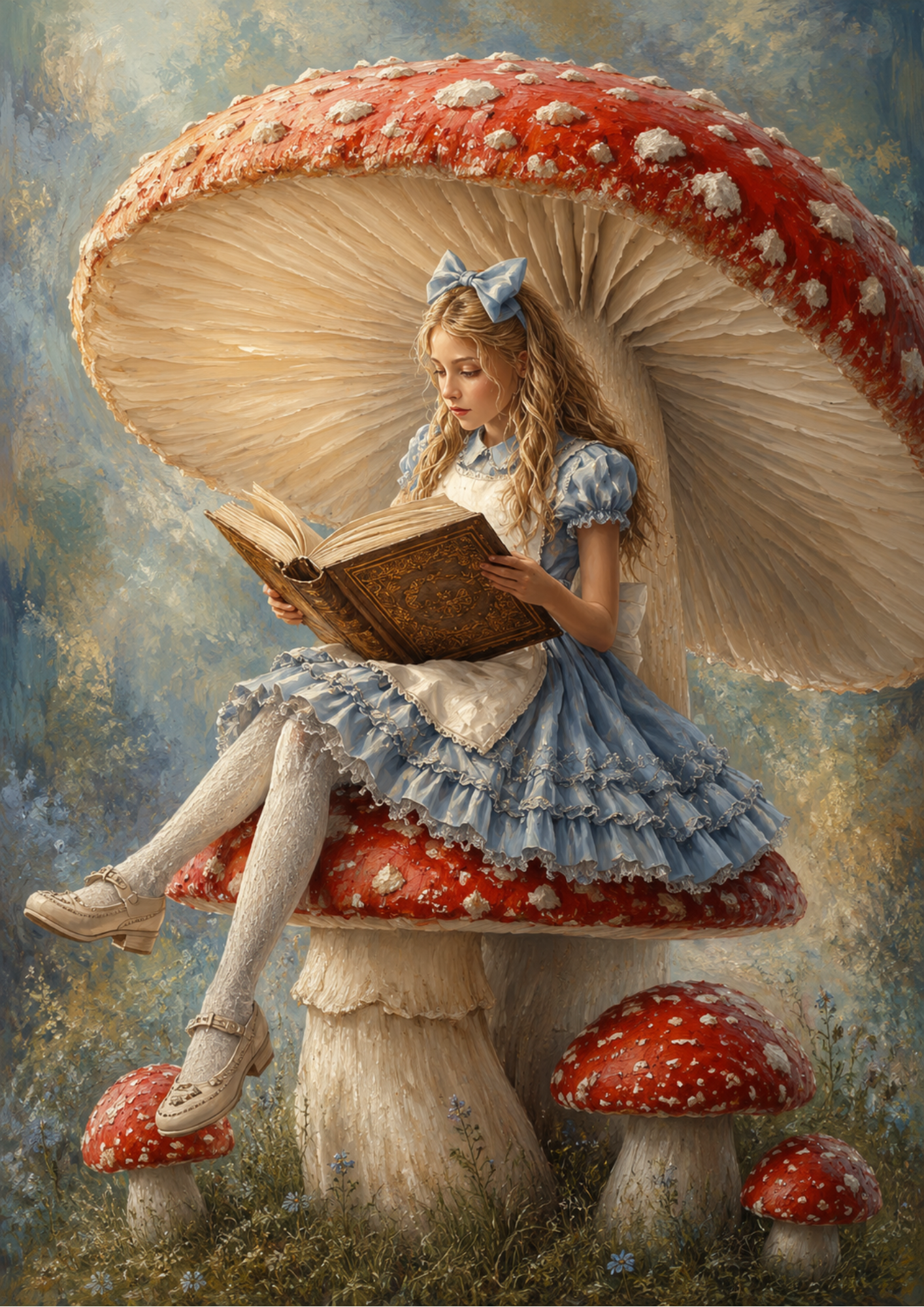 Rice Paper For Decoupage Alice in Wonderland  & Big Toadstool  Full  Cat. No. 9662
