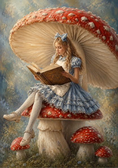 Rice Paper For Decoupage Alice in Wonderland  & Big Toadstool  Full  Cat. No. 9662