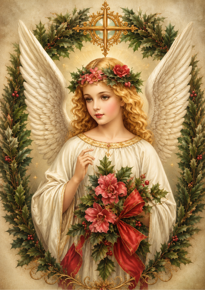 Rice Paper For Decoupage Angel Holding Wreath  Full  Cat. No. 9664