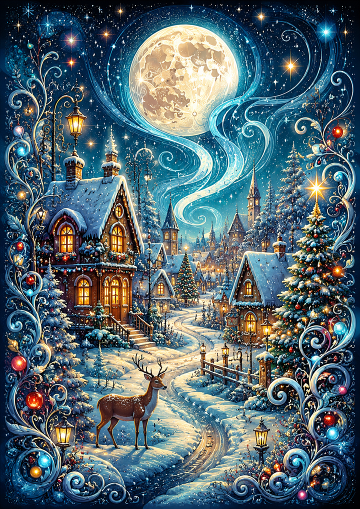 Rice Paper For Decoupage Fantasy Christmas Village  Full  Cat. No. 9667