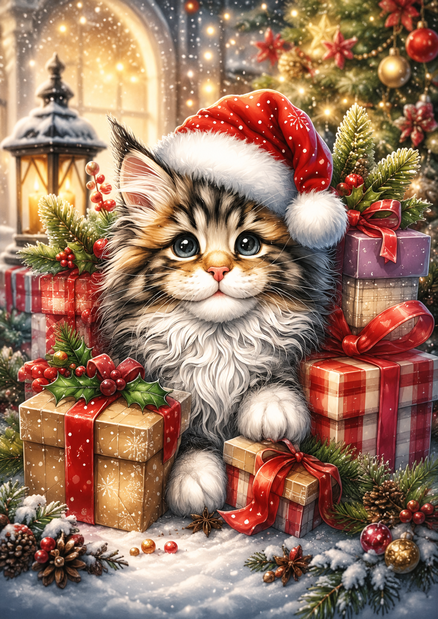 Rice Paper For Decoupage Festive Cat  Full  Cat. No. 9671