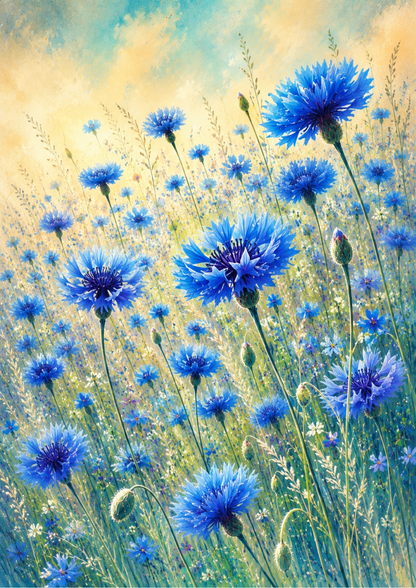 Rice Paper For Decoupage Blue Cornflowers Summer Field Full  Cat. No. 9675