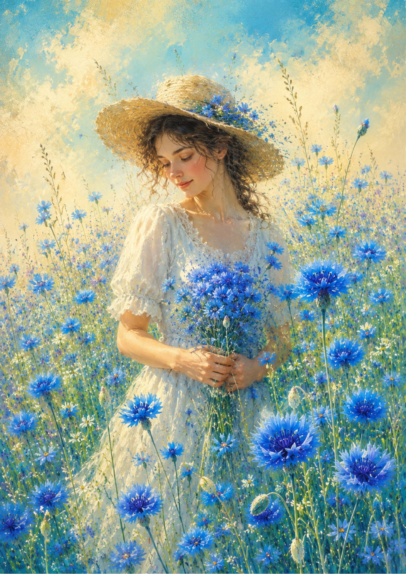 Rice Paper For Decoupage Girl in Summer Field Full  Cat. No. 9676