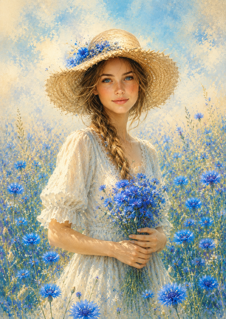 Rice Paper For Decoupage Girl in Summer Field Full  Cat. No. 9677