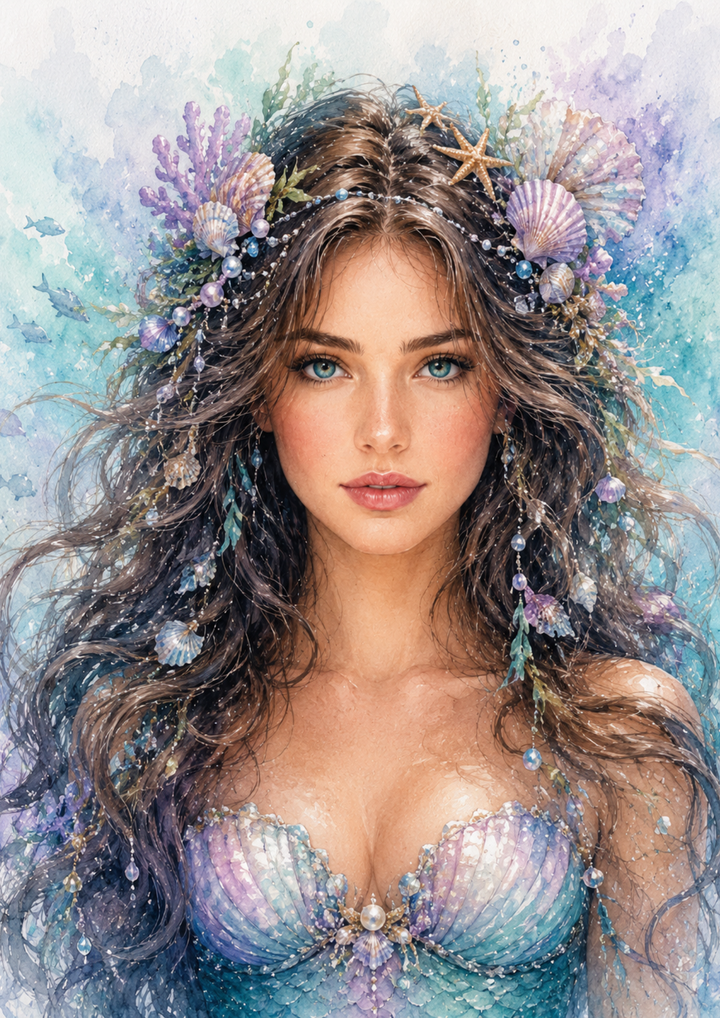 Rice Paper For Decoupage Beautiful Mermaid Portrait Full  Cat. No. 9687