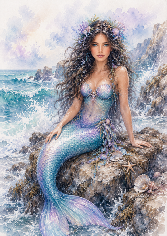 Rice Paper For Decoupage Beautiful Mermaid on the Rock Full  Cat. No. 9688