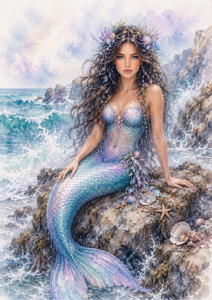 Rice Paper For Decoupage Beautiful Mermaid on the Rock Full  Cat. No. 9688