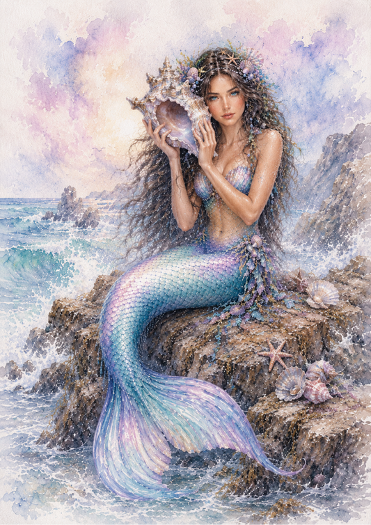Rice Paper For Decoupage Beautiful Mermaid on the Rock Full  Cat. No. 9689