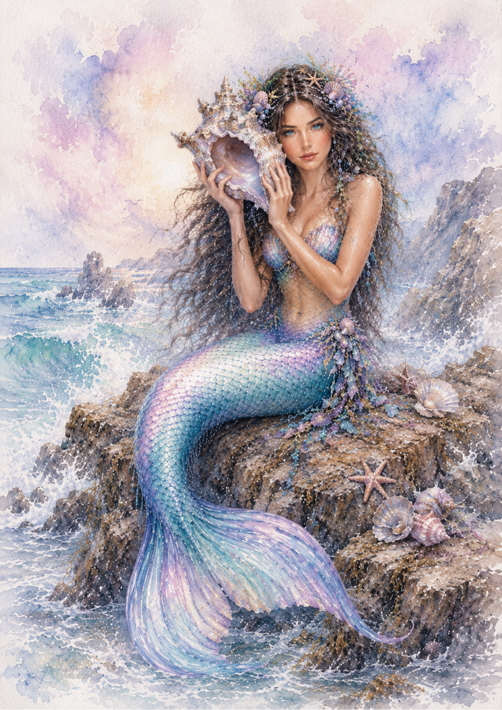 Rice Paper For Decoupage Beautiful Mermaid on the Rock Full  Cat. No. 9689