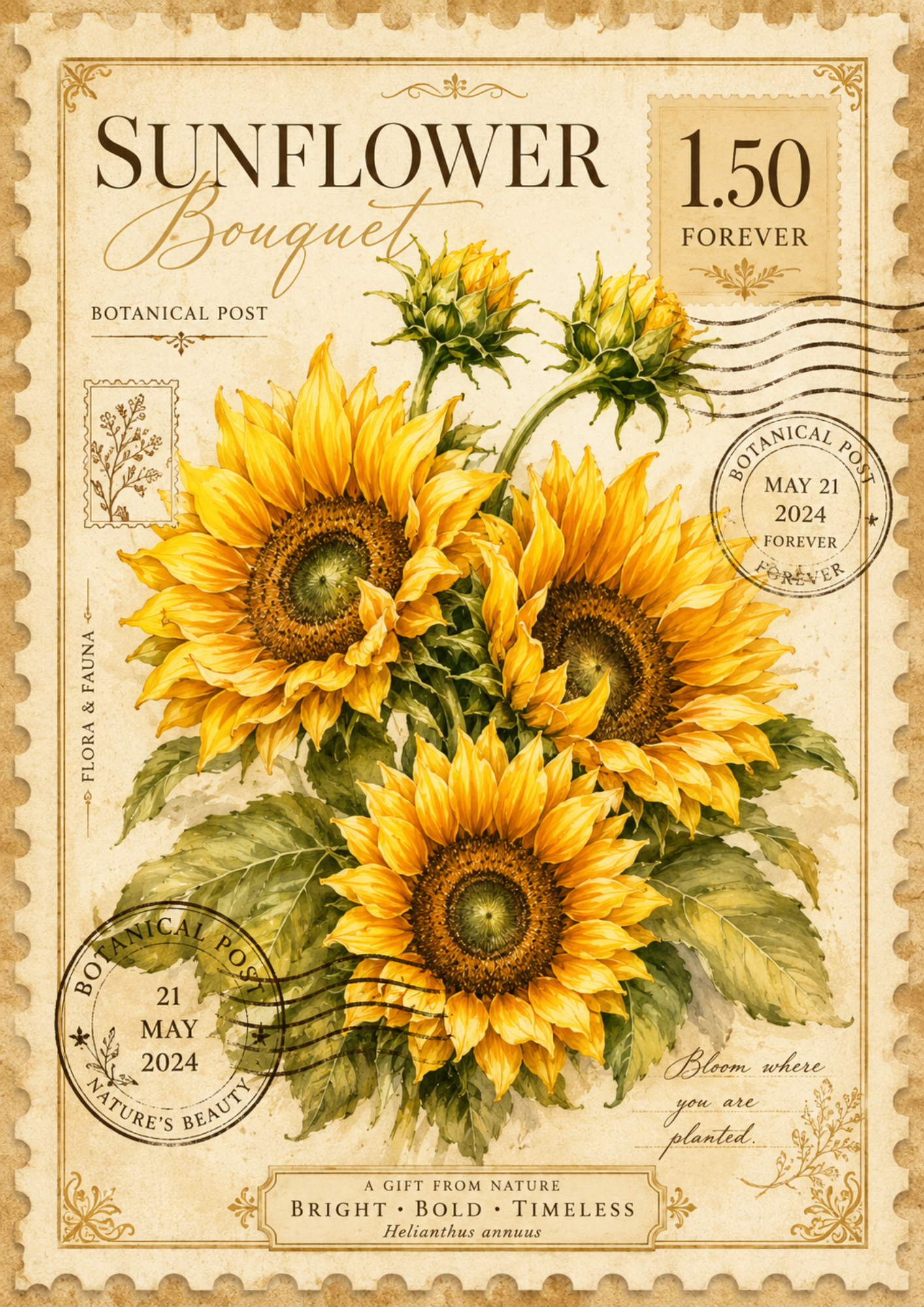 Rice Paper For Decoupage Sunflower Vintage Stamp Full  Cat. No. 9699