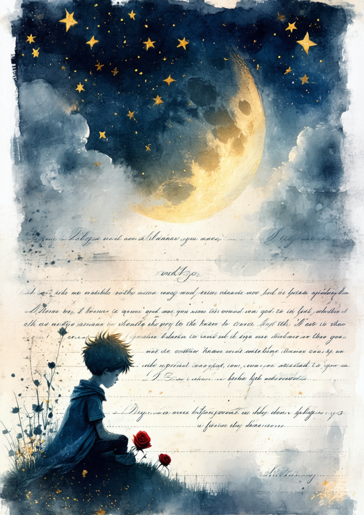 Rice Paper For Decoupage The Little Prince &amp; Moon Full  Cat. No. 9705