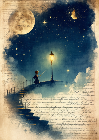 Rice Paper For Decoupage The Little Prince & Moon Full  Cat. No. 9707