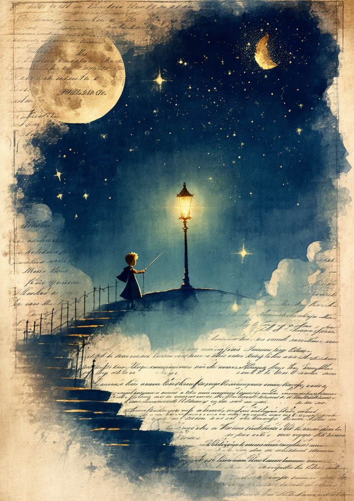 Rice Paper For Decoupage The Little Prince &amp; Moon Full  Cat. No. 9707
