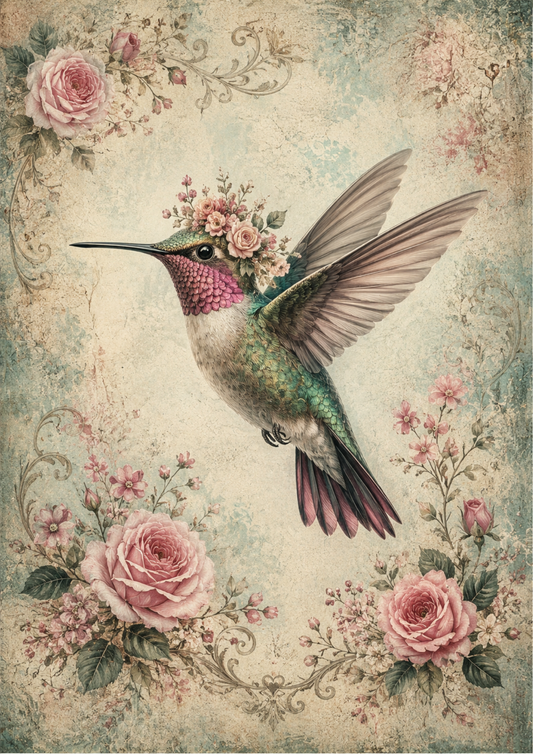 Rice Paper For Decoupage Vintage Hummingbird Full  Cat. No. 9715