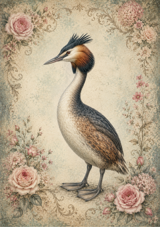 Rice Paper For Decoupage Vintage Great Crested Grebe Full  Cat. No. 9716