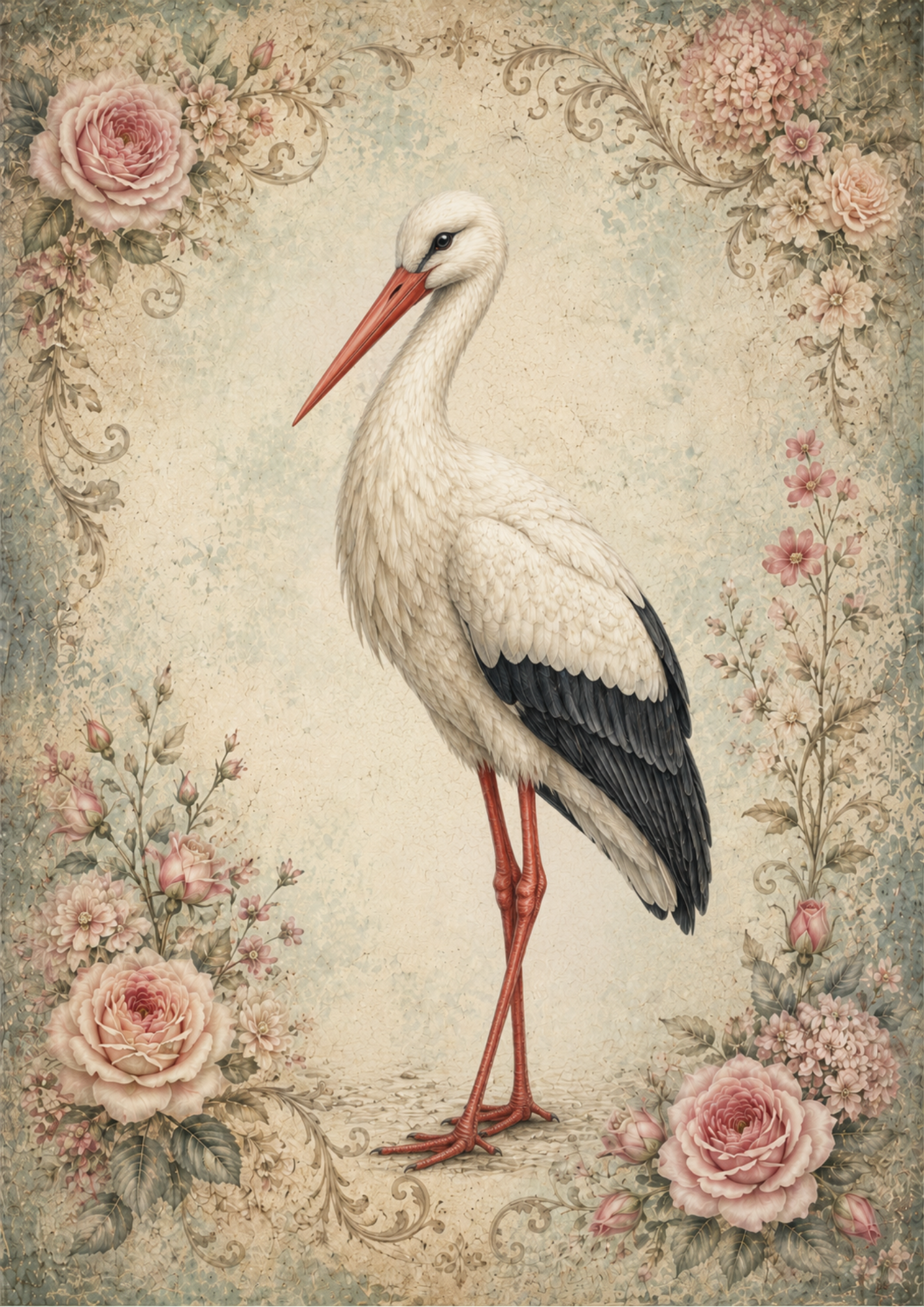 Rice Paper For Decoupage Vintage Stork Full  Cat. No. 9717