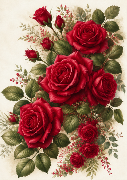 Rice Paper For Decoupage Red Roses Garland Full  Cat. No. 9722