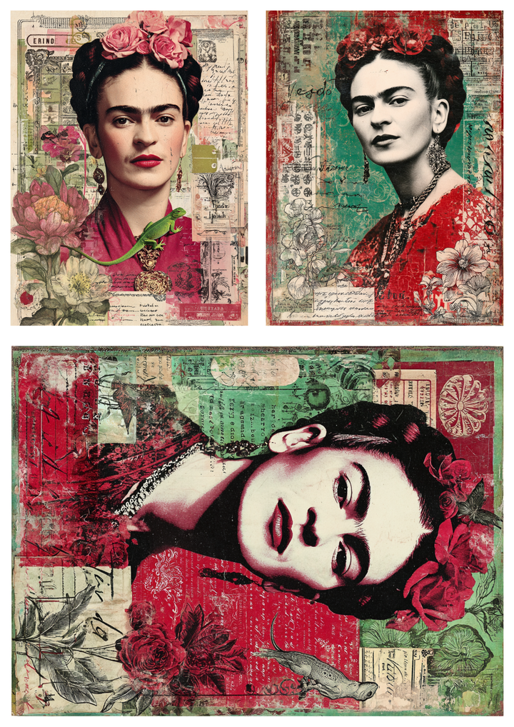 Rice Paper For Decoupage Frida Kahlo Portrait Collage Cat. No. 9812