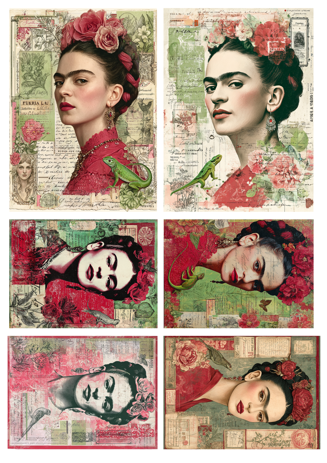 Rice Paper For Decoupage Frida Portrait Collage Cat. No. 9819