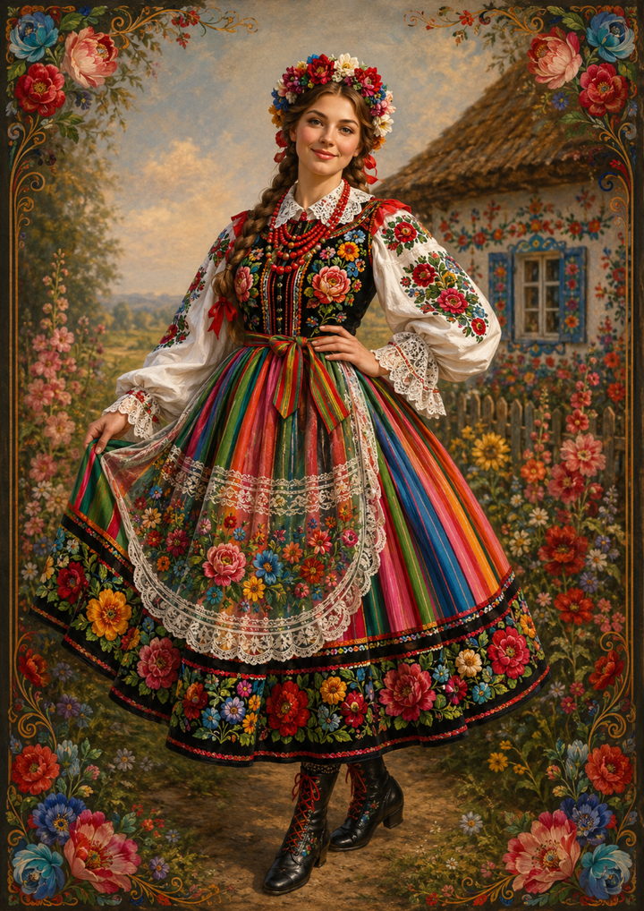 Rice Paper For Decoupage Young Woman in Polish Folk Costume Full Cat. No. 9820