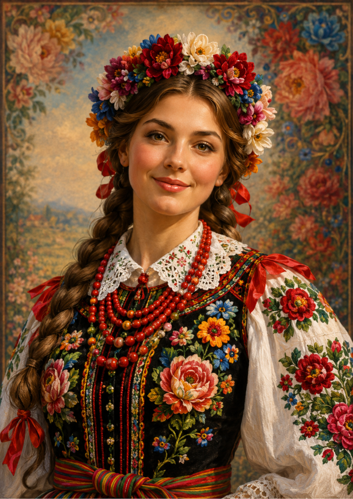 Rice Paper For Decoupage Young Woman in Polish Folk Costume Portrait Full Cat. No. 9821