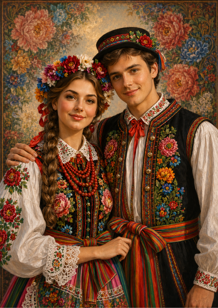 Rice Paper For Decoupage Young People in Polish Folk Costume Portrait Full Cat. No. 9822