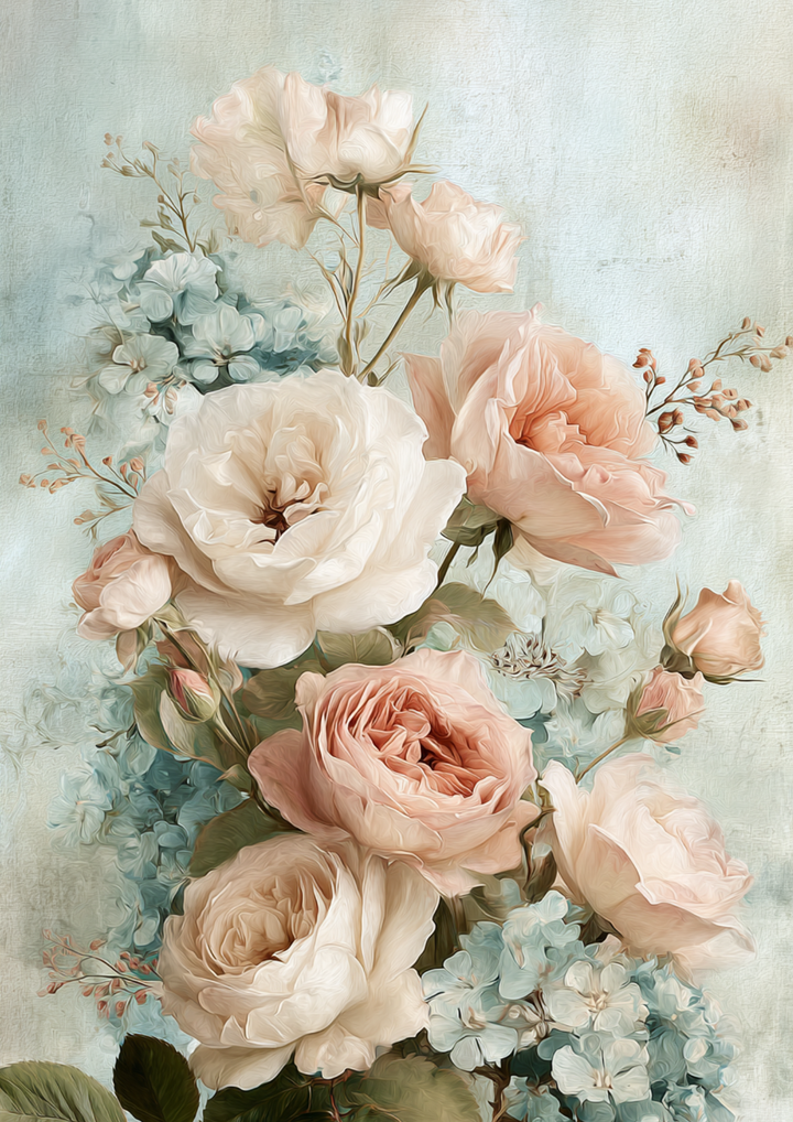 Rice Paper For Decoupage Pastel Roses Full Cat. No. 9831