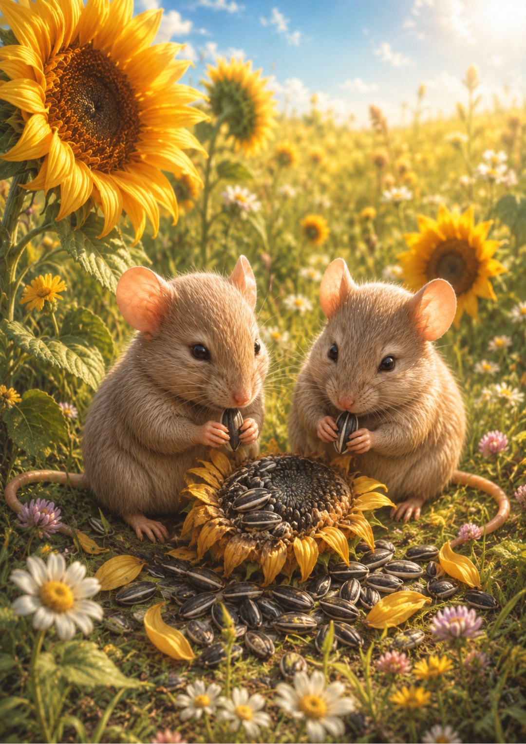Rice Paper For Decoupage Two Mice in Sunflower Field Full Cat. No. 9852