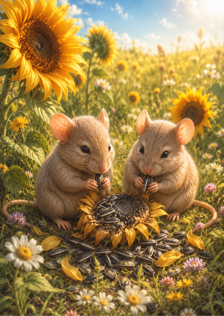 Rice Paper For Decoupage Two Mice in Sunflower Field Full Cat. No. 9852