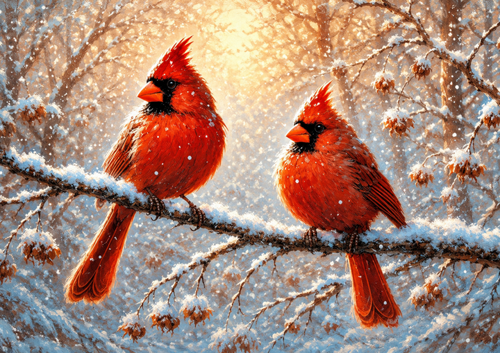 Rice Paper For Decoupage Two Red Cardinals on the Branch Full Cat. No. 9853