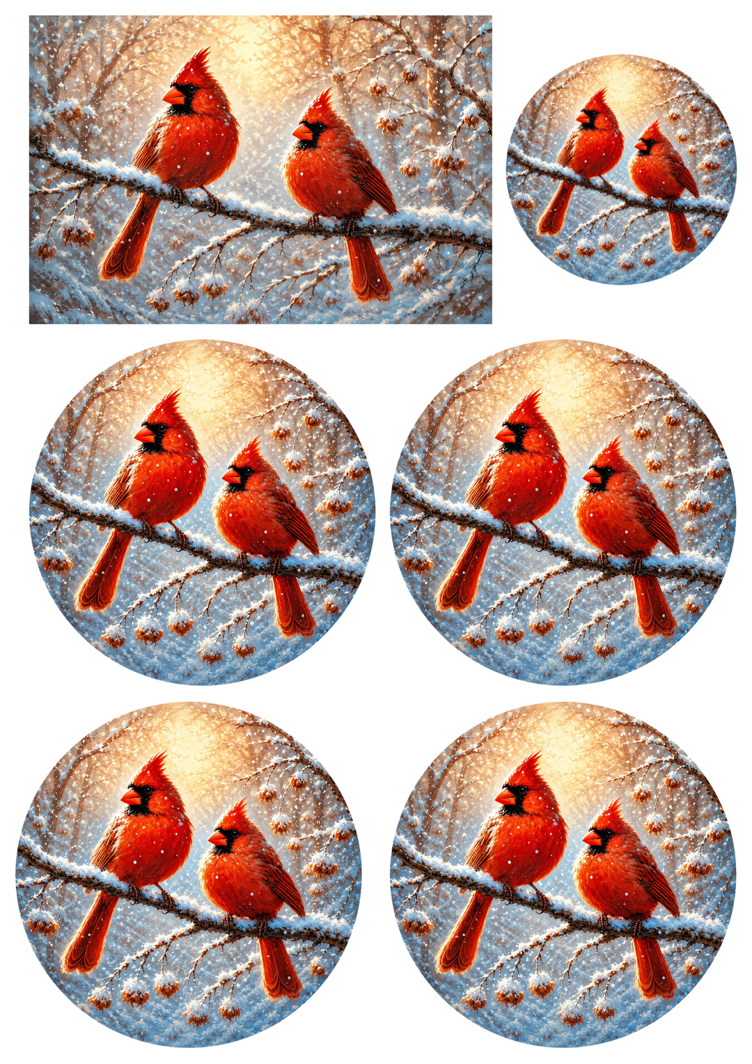 Rice Paper For Decoupage Two Red Cardinals on the Branch Collage Cat. No. 9854