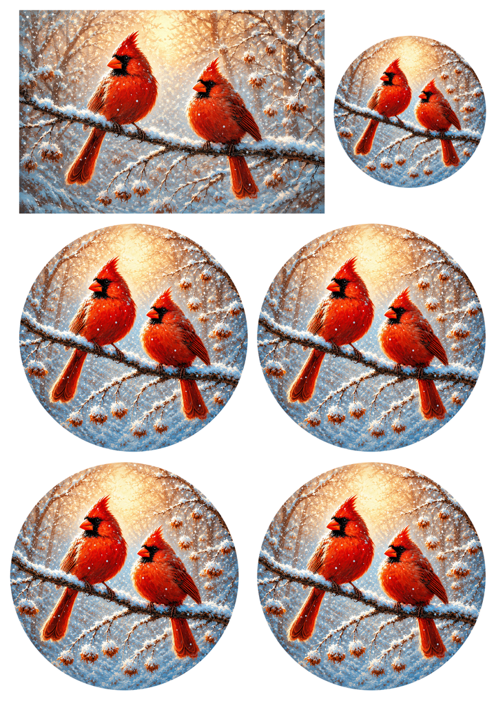 Rice Paper For Decoupage Two Red Cardinals on the Branch Collage Cat. No. 9854