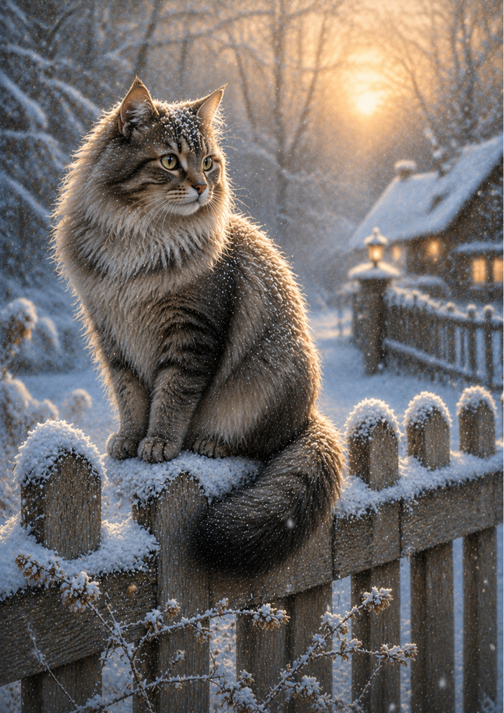 Rice Paper For Decoupage  Winter Cat Full Cat. No. 9864