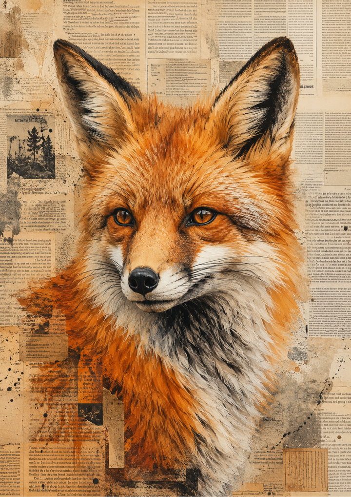 Rice Paper For Decoupage Fox Portarit on Newspaper Full  Cat. No. 9882