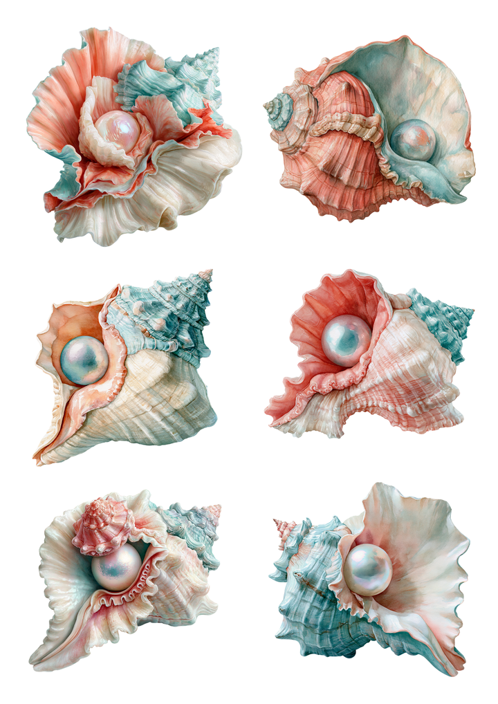 Rice Paper For Decoupage Shell with Pearl Collage Cat. No. 9884