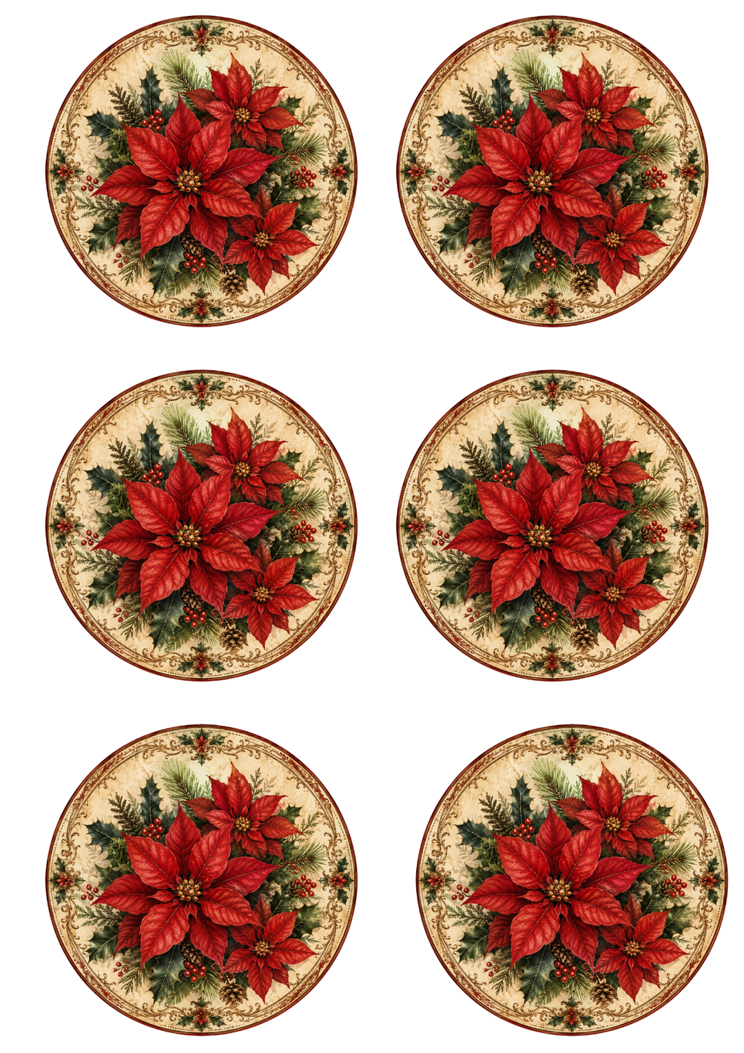 Rice Paper For Decoupage Vintage Christmas Circle Collage  Cat. No. 9937