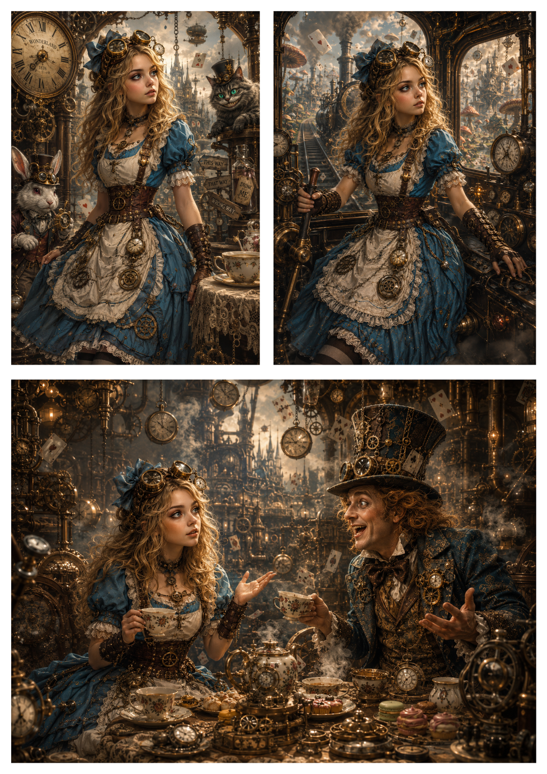 Rice Paper For Decoupage Steampunk Alice Collage Cat. No. 9949