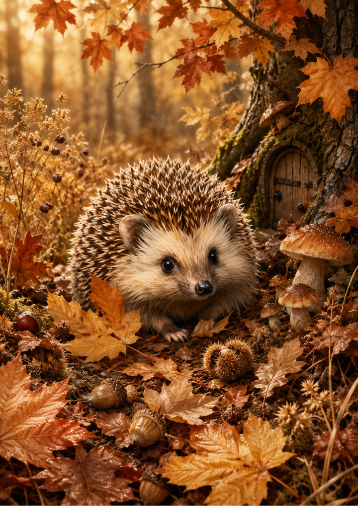 Rice Paper For Decoupage Autumn Hedgehog Full  Cat. No. 9957