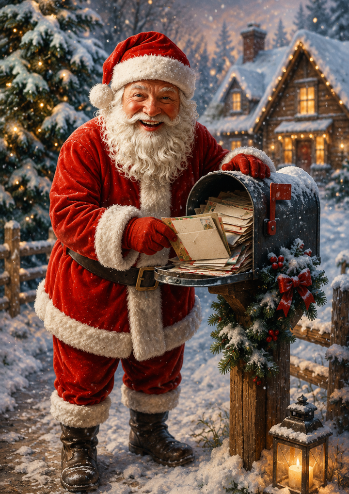 Rice Paper For Decoupage  Santa &amp; Christmas Letter Box Full  Cat. No. 9960