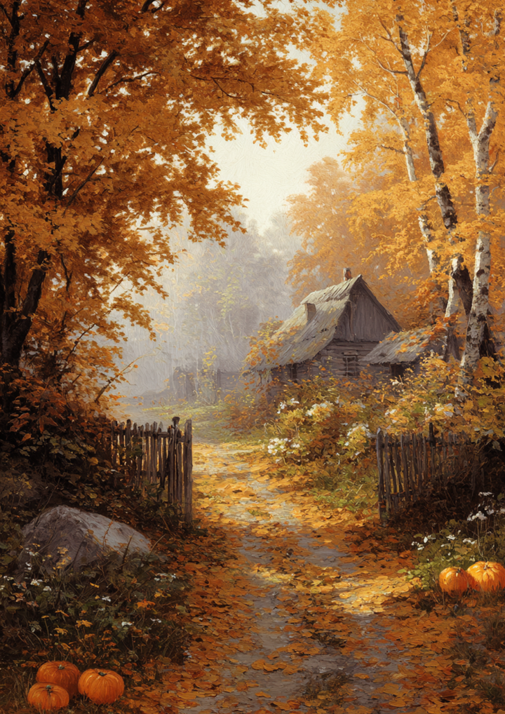 Rice Paper For Decoupage  Autumn Cottage Retreat Full  Cat. No. 9965