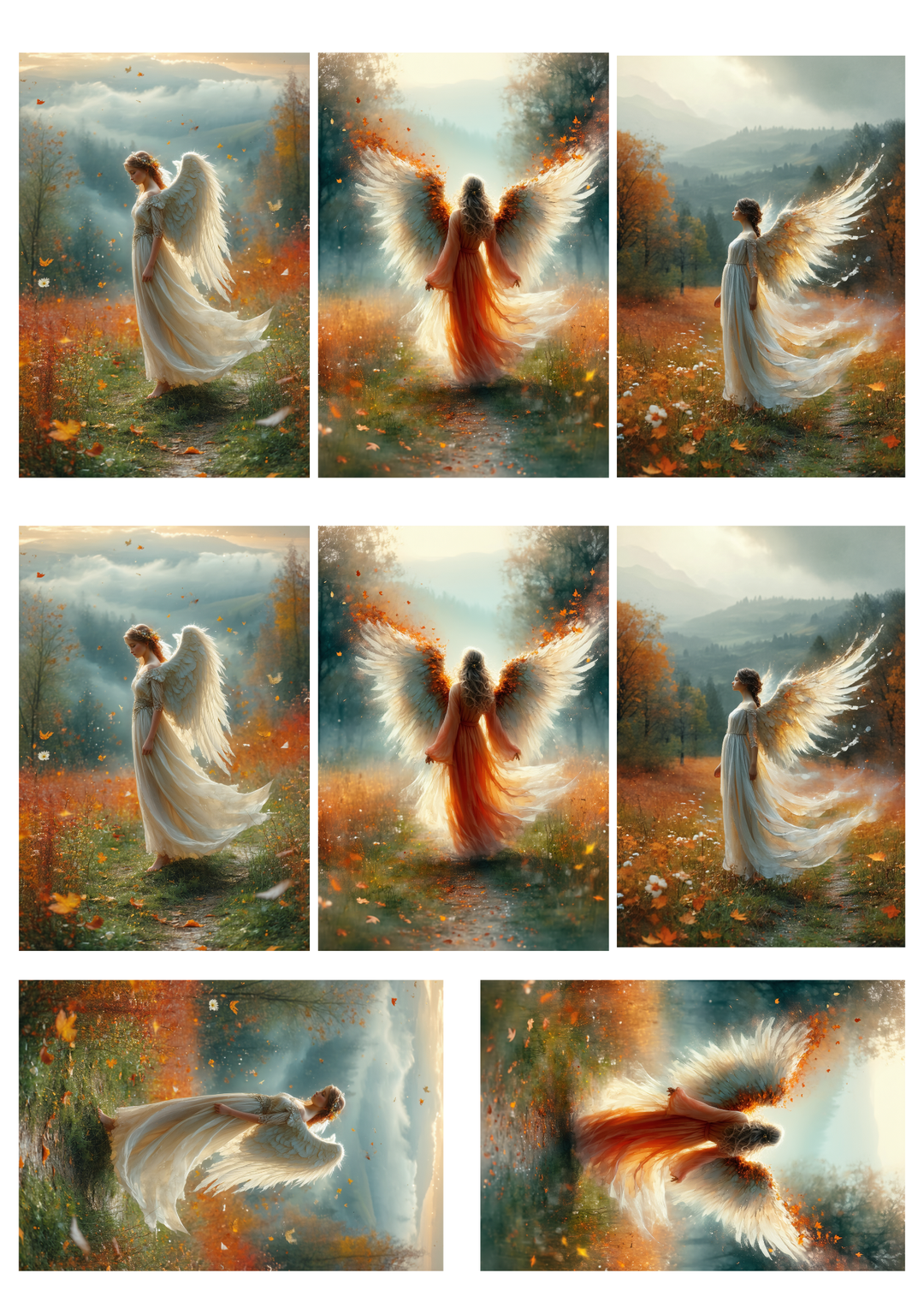 Rice Paper For Decoupage Angel Among Falling Leaves Collage  Cat. No. 9977