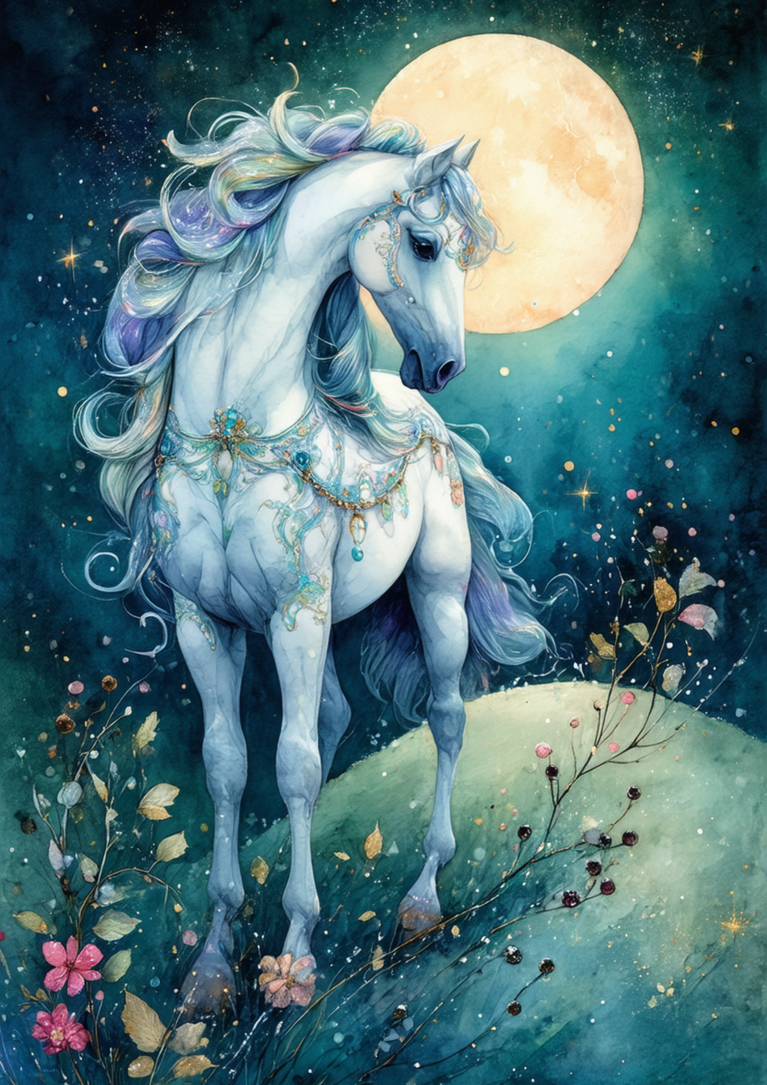 Rice Paper For Decoupage  Collage Mystic Blue Stallion Cat. No. 9984