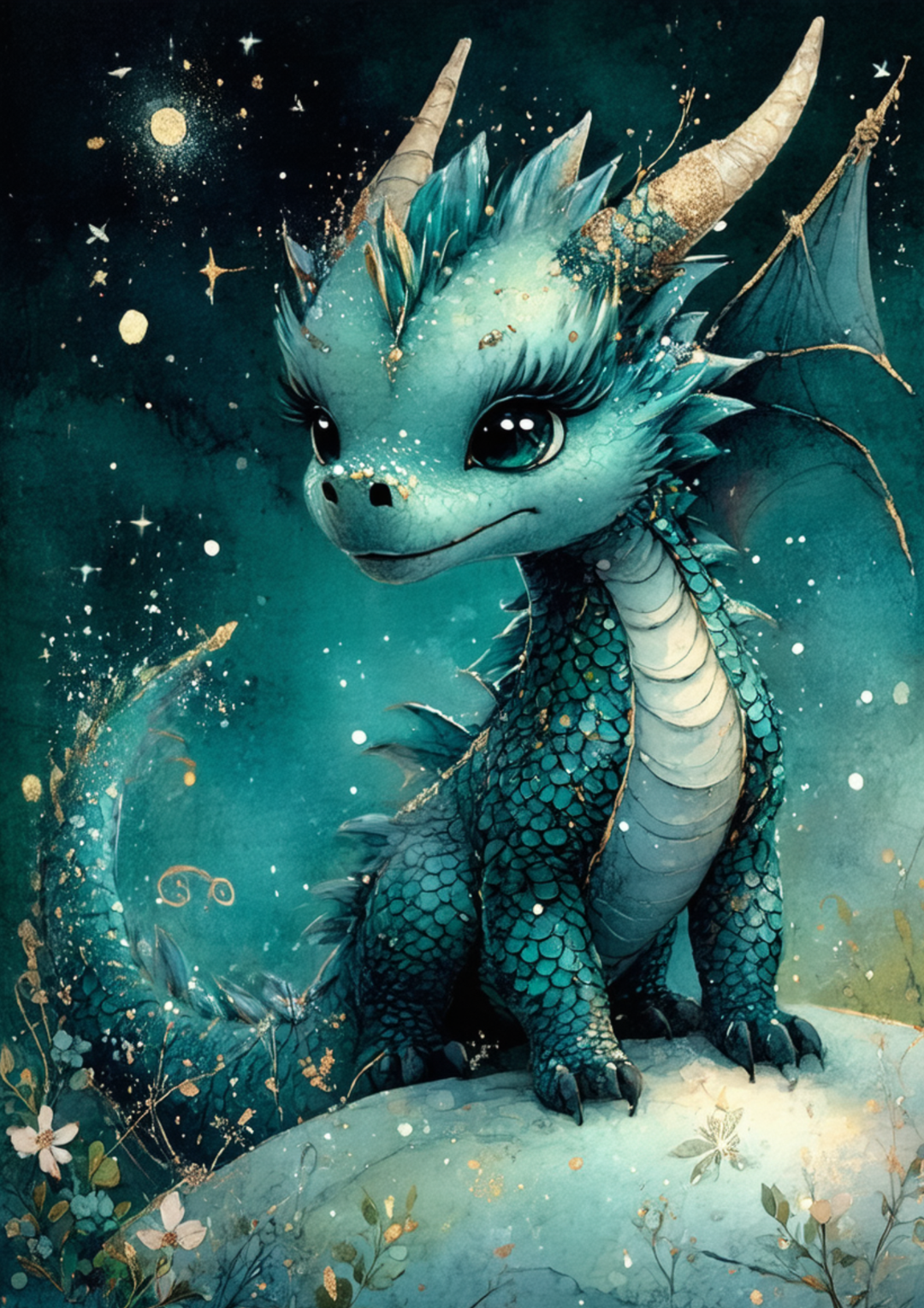 Rice Paper For Decoupage  Mystic Blue Baby Dragon Full Cat. No. 9987