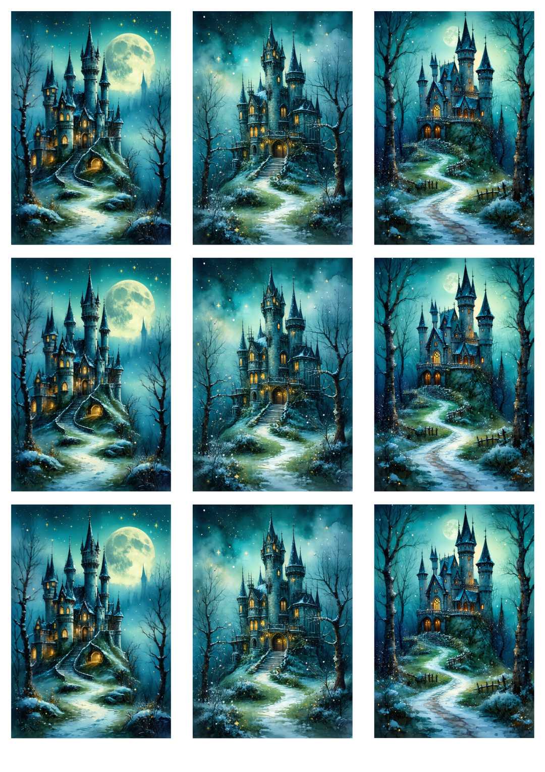 Rice Paper For Decoupage  Mystic Blue Castle Collage Cat. No. 9991
